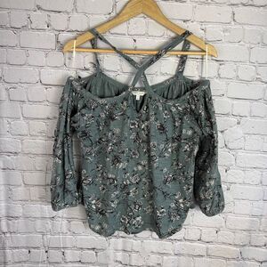 Lucky Brand Floral Cold Shoulder Top Size Small